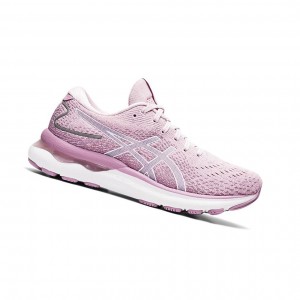 Barely Rose / White Women's Asics GEL-NIMBUS 24 Running Shoes | 961-MZOISU