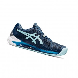 Light Indigo / Clear Blue Women's Asics GEL-RESOLUTION 8 CLAY Tennis Shoes | 918-GJUDZY