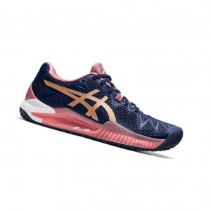 Navy Women's Asics GEL-RESOLUTION 8 OC Tennis Shoes | 458-AQIFOJ