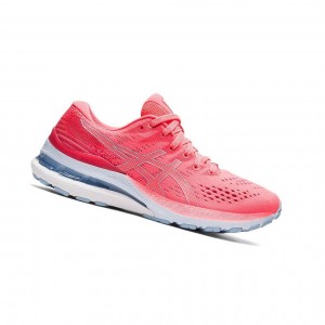 Red Women's Asics GEL-KAYANO 28 Wide Running Shoes | 397-XZLWEC
