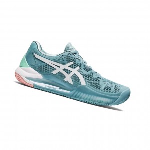 Smoke Blue / White Women's Asics GEL-RESOLUTION 8 CLAY Tennis Shoes | 058-GDZTNO