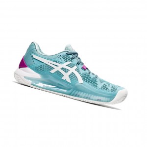 Smoke Blue / White Women's Asics GEL-RESOLUTION 8 CLAY Tennis Shoes | 210-SYFABD
