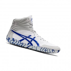 White / Blue Men's Asics AGGRESSOR 5 Wrestling Shoes | 179-ETMGXB