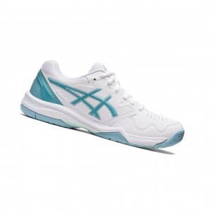 White / Blue Women's Asics GEL-DEDICATE 7 Tennis Shoes | 790-DFSWRA