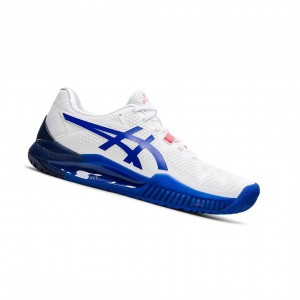 White / Blue Women's Asics GEL-RESOLUTION 8 (D) Tennis Shoes | 680-KPZJEY