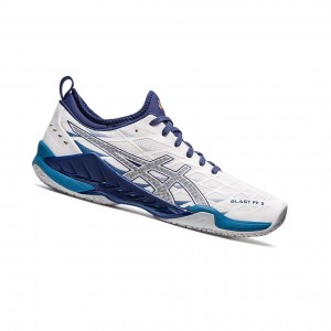 White / Deep Ocean Men's Asics BLAST FF 3 Volleyball Shoes | 289-EJZAGM