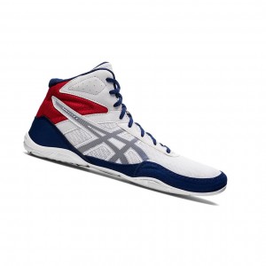 White / Deep Ocean Men's Asics MATFLEX 6 Wrestling Shoes | 368-DVORSP