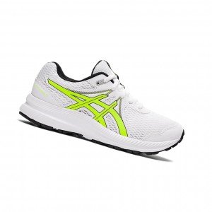 White / Hazard Green Kids' Asics CONTEND 7 GS Running Shoes | 984-ZSKYAT