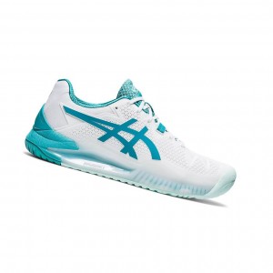 White / Lagoon Women's Asics GEL-RESOLUTION 8 (D) Tennis Shoes | 751-YLWENH