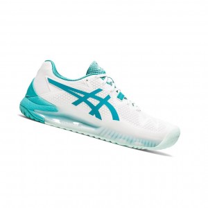 White / Lagoon Women's Asics GEL-Resolution 8 Tennis Shoes | 032-AHIFBS