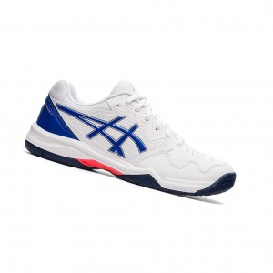 White / Lapis Lazuli Blue Women's Asics GEL-DEDICATE 7 Tennis Shoes | 273-KPXAHC