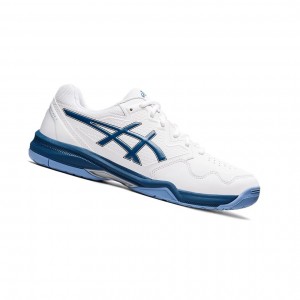 White / Light Indigo Men's Asics GEL-DEDICATE 7 Tennis Shoes | 051-NKYTJO