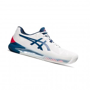 White / Mako Blue Men's Asics GEL-RESOLUTION 8 CLAY Tennis Shoes | 134-LOKSDX