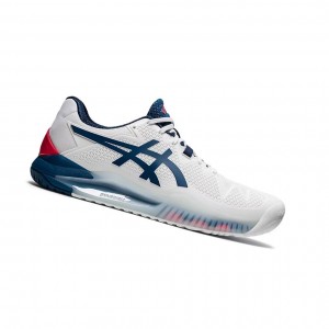White / Mako Blue Men's Asics GEL-Resolution 8 Tennis Shoes | 685-HZCKOT