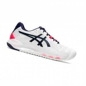 White / Peacoat Women's Asics GEL-Resolution 8 Tennis Shoes | 856-DMKPET