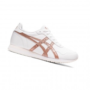 White / Rose Gold Women's Asics TIGER RUNNER Sneakers | 728-FCUTDK
