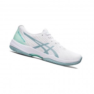 White / Smoke Blue Women's Asics SOLUTION SWIFT FF Tennis Shoes | 073-DEASNB